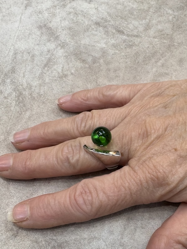 Ring Silber mit karibischen grünen Bernstein (offen)
