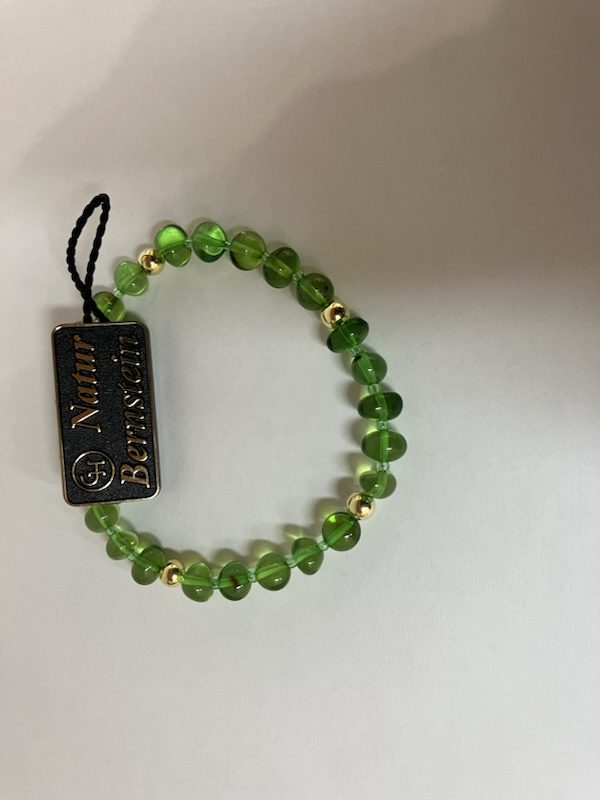 Armband grüner Bernstein mit Silber vergoldeten Kügelchen