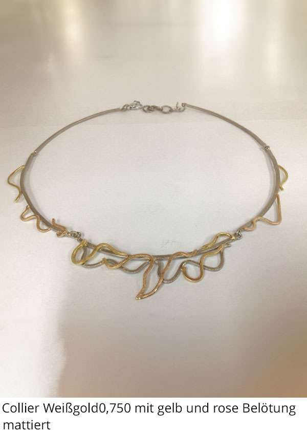 Collier Weißgold0,750 mit gelb und rose Belötung mattiert